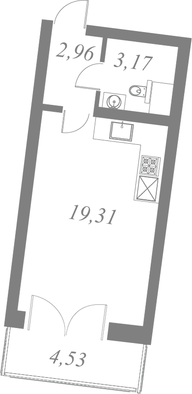 План квартиры №31 с 1 спальней на 6 этаже 1 корпуса ЖК Neva Residence
