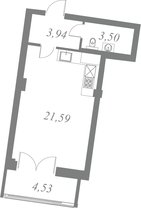 План квартиры №35 с 1 спальней на 7 этаже 1 корпуса ЖК Neva Residence