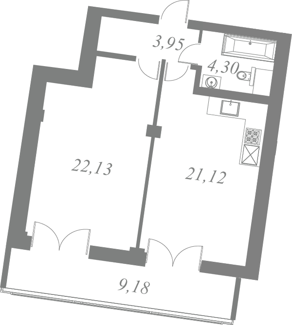 План квартиры №36 с 2 спальнями на 7 этаже 1 корпуса ЖК Neva Residence