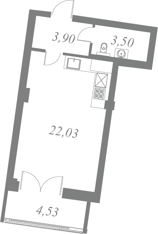 План квартиры №40 с 1 спальней на 8 этаже 1 корпуса ЖК Neva Residence