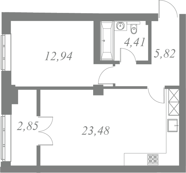 План квартиры №62 с 1 спальней на 6 этаже 1 корпуса ЖК Neva Residence