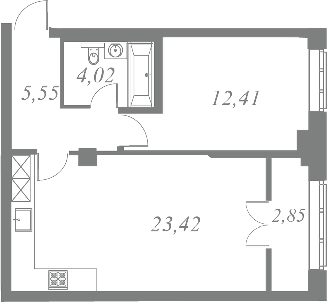 План квартиры №63 с 1 спальней на 6 этаже 1 корпуса ЖК Neva Residence