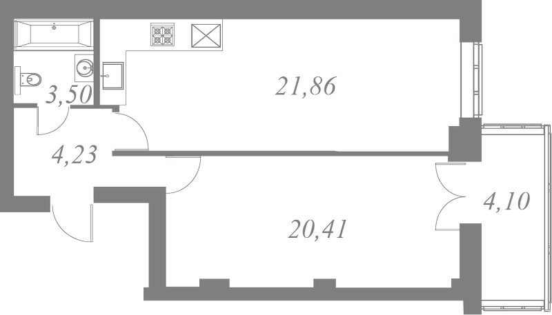 План квартиры №64 с 2 спальнями на 6 этаже 1 корпуса ЖК Neva Residence