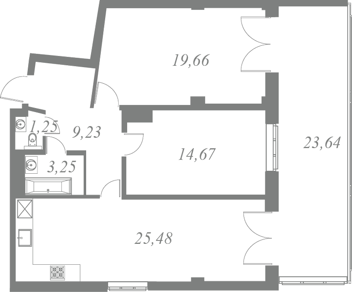 План квартиры №68 с 3 спальнями на 7 этаже 1 корпуса ЖК Neva Residence