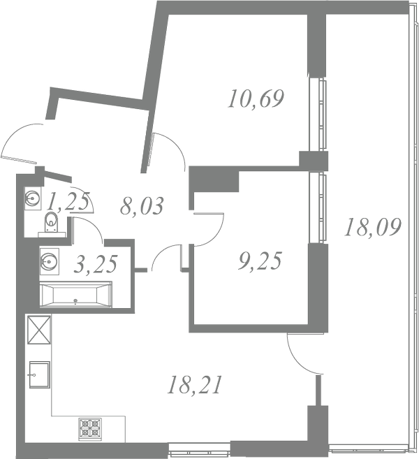 План квартиры №71 с 3 спальнями на 8 этаже 1 корпуса ЖК Neva Residence