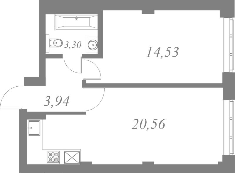 План квартиры №75 с 1 спальней на 3 этаже 1 корпуса ЖК Neva Residence