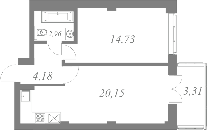 План квартиры №79 с 2 спальнями на 4 этаже 1 корпуса ЖК Neva Residence