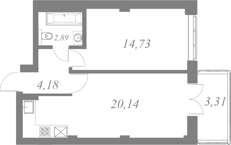 План квартиры №83 с 1 спальней на 5 этаже 1 корпуса ЖК Neva Residence