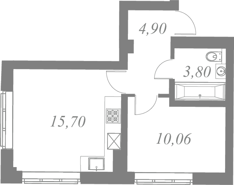 План квартиры №95 с 1 спальней на 2 этаже 1 корпуса ЖК Neva Residence