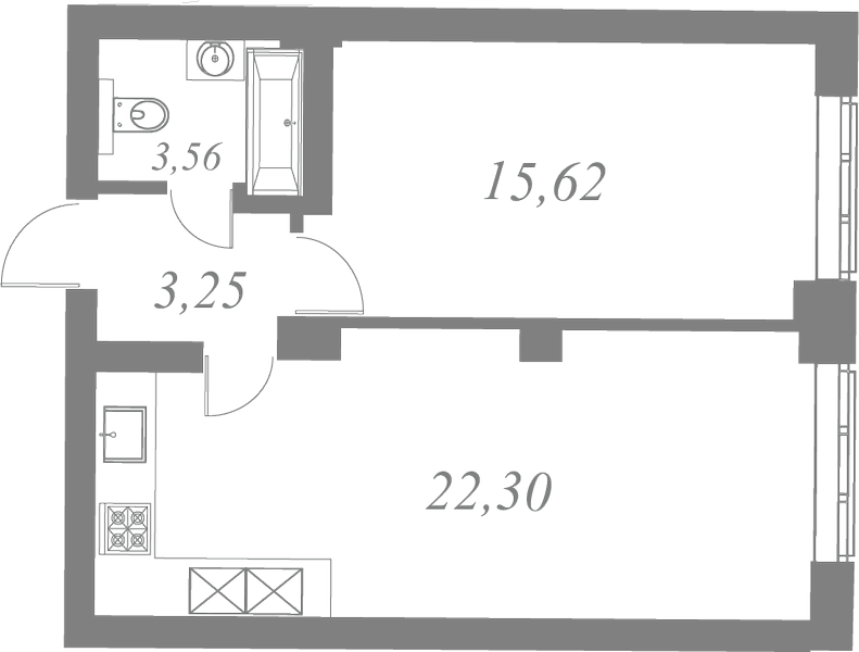 План квартиры №97 с 1 спальней на 2 этаже 1 корпуса ЖК Neva Residence