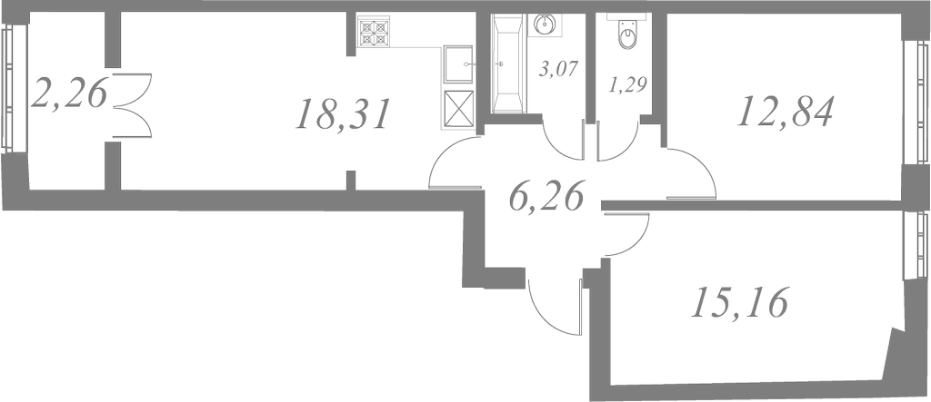 План квартиры №106 с 2 спальнями на 5 этаже 2 корпуса ЖК Neva Residence