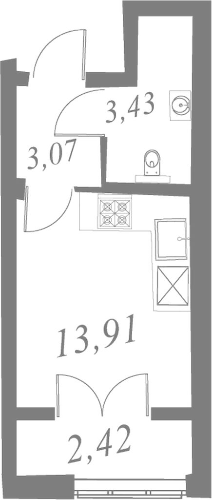 План квартиры №117 с 1 спальней на 6 этаже 2 корпуса ЖК Neva Residence