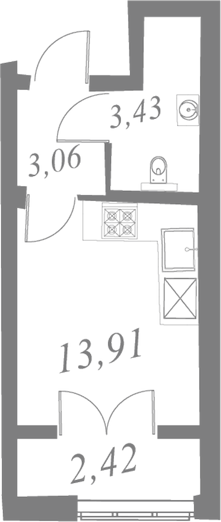 План квартиры №123 с 1 спальней на 7 этаже 2 корпуса ЖК Neva Residence
