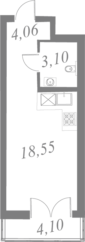 План квартиры №124 с 1 спальней на 7 этаже 2 корпуса ЖК Neva Residence