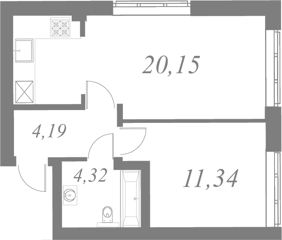 План квартиры №131 с 1 спальней на 2 этаже 2 корпуса ЖК Neva Residence