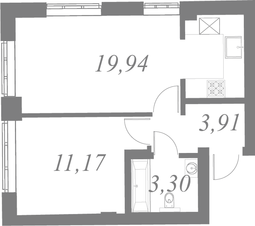 План квартиры №132 с 1 спальней на 2 этаже 2 корпуса ЖК Neva Residence