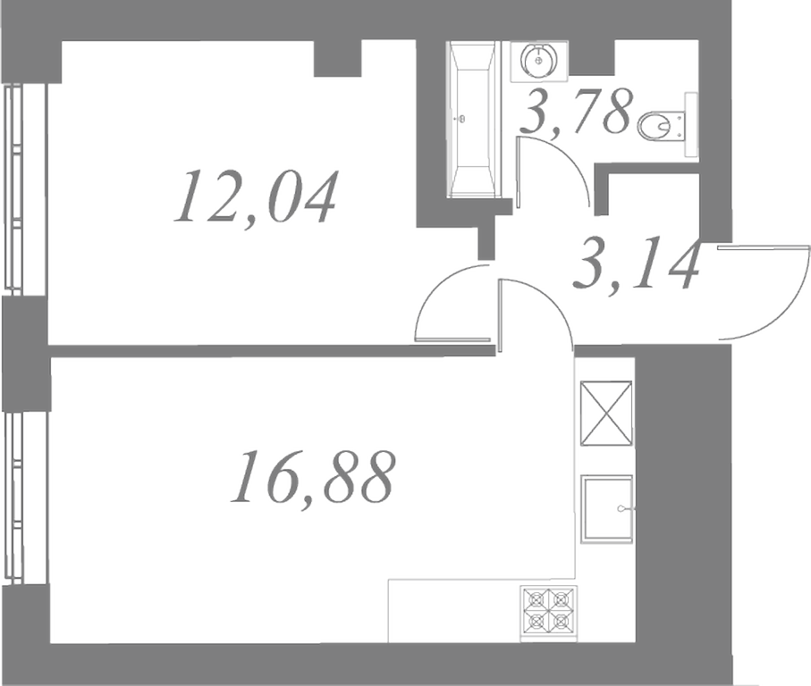 План квартиры №134 с 1 спальней на 2 этаже 2 корпуса ЖК Neva Residence