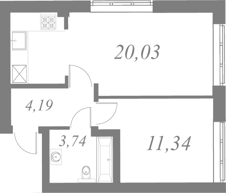 План квартиры №139 с 1 спальней на 3 этаже 2 корпуса ЖК Neva Residence