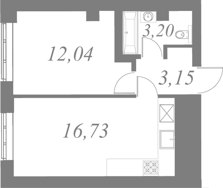 План квартиры №142 с 1 спальней на 3 этаже 2 корпуса ЖК Neva Residence