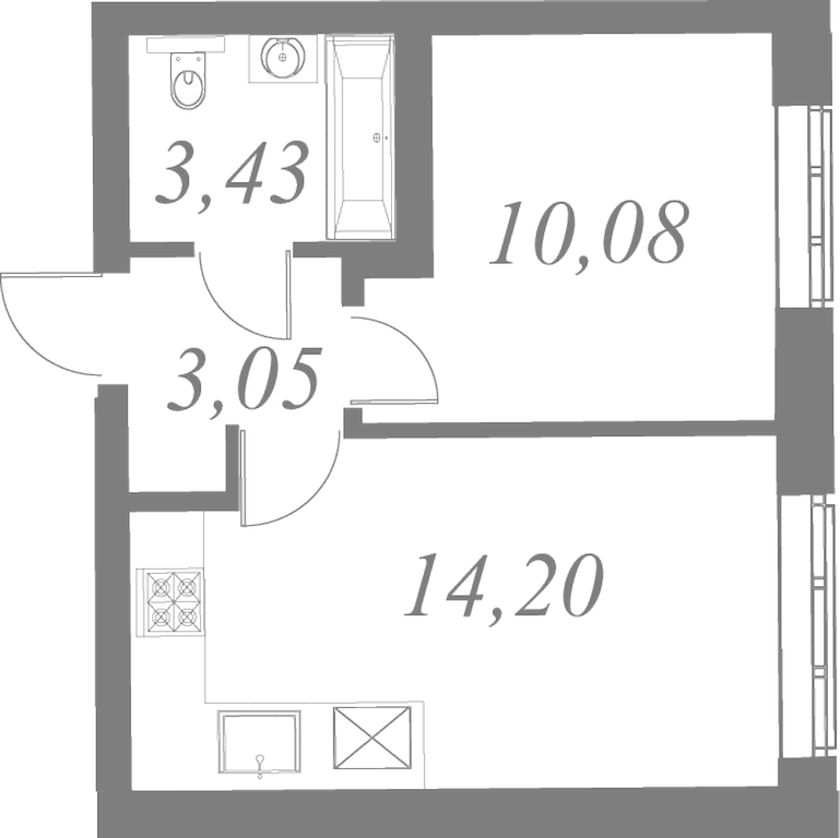План квартиры №145 с 1 спальней на 3 этаже 2 корпуса ЖК Neva Residence