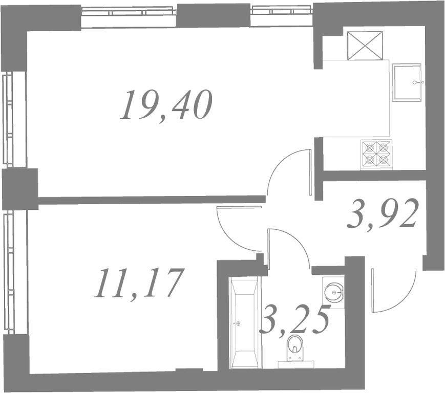 План квартиры №148 с 1 спальней на 4 этаже 2 корпуса ЖК Neva Residence