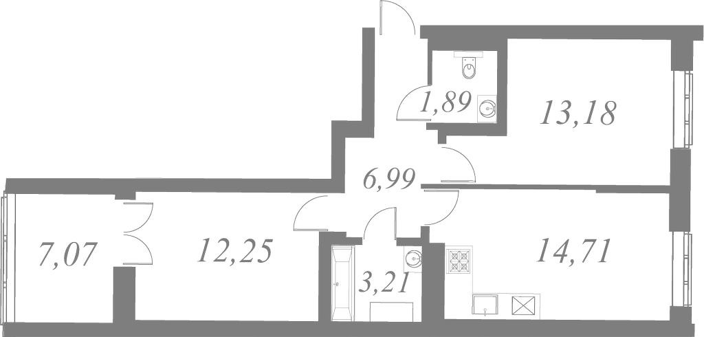 План квартиры №174 с 2 спальнями на 7 этаже 2 корпуса ЖК Neva Residence