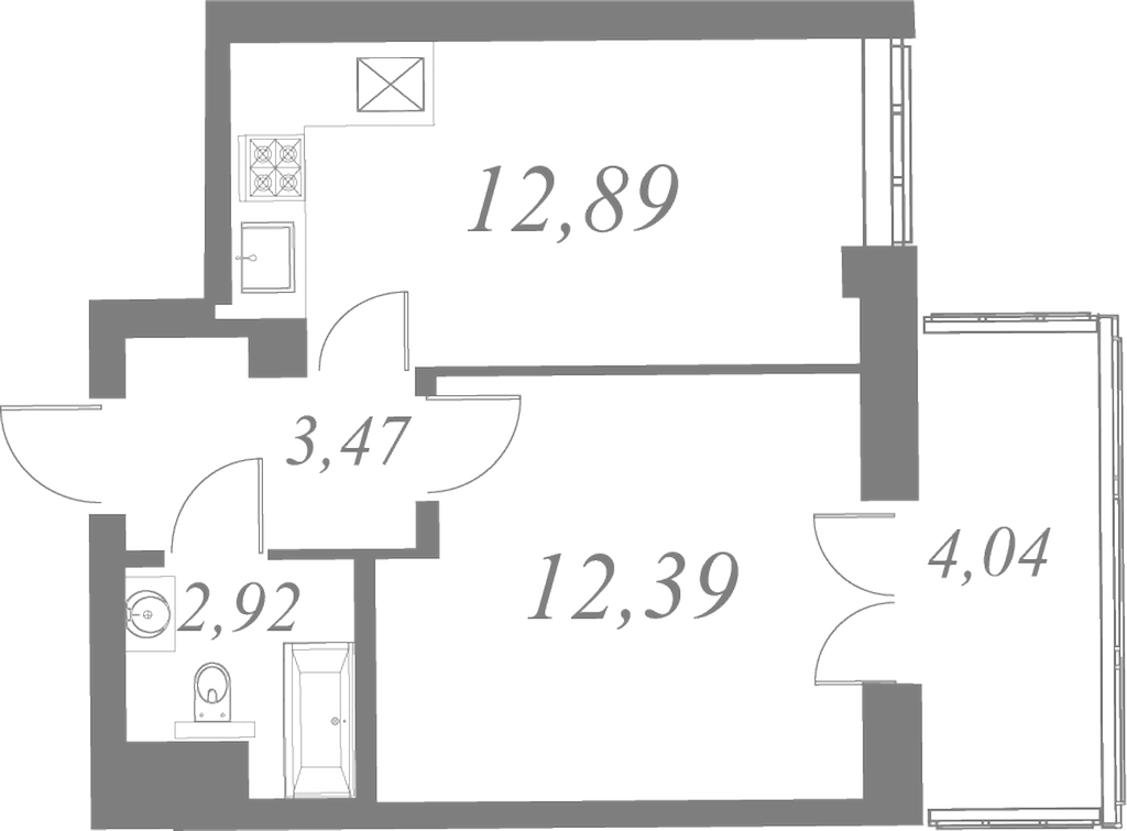 План квартиры №175 с 1 спальней на 8 этаже 2 корпуса ЖК Neva Residence