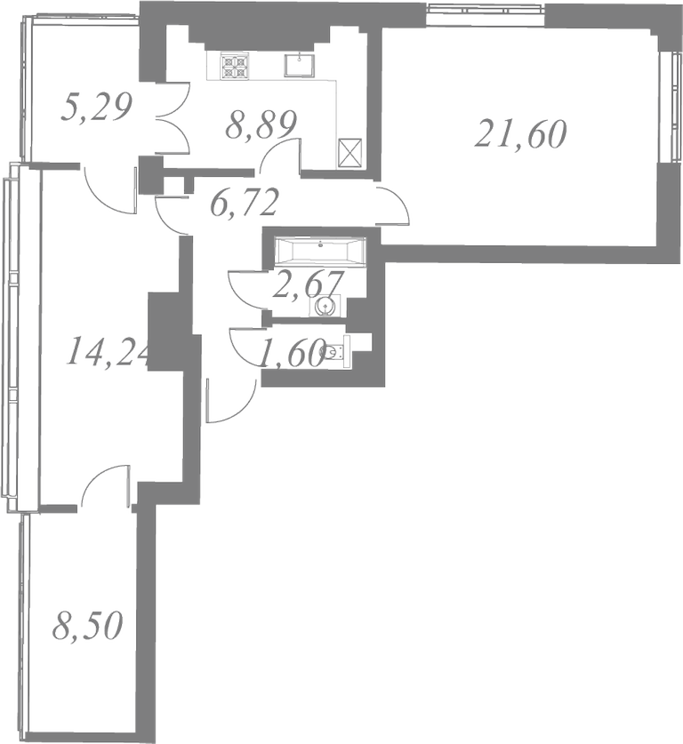 План квартиры №176 с 1 спальней на 8 этаже 2 корпуса ЖК Neva Residence