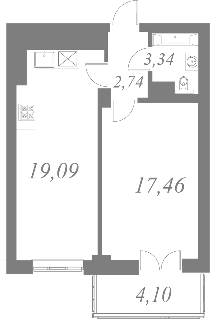 План квартиры №27 с 1 спальней на 5 этаже 2 корпуса ЖК Neva Residence