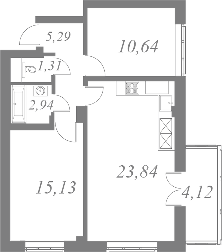 План квартиры №43 с 2 спальнями на 8 этаже 2 корпуса ЖК Neva Residence