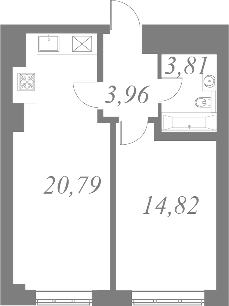 План квартиры №47 с 1 спальней на 1 этаже 2 корпуса ЖК Neva Residence