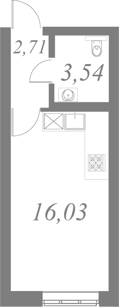 План квартиры №49 с 1 спальней на 1 этаже 2 корпуса ЖК Neva Residence