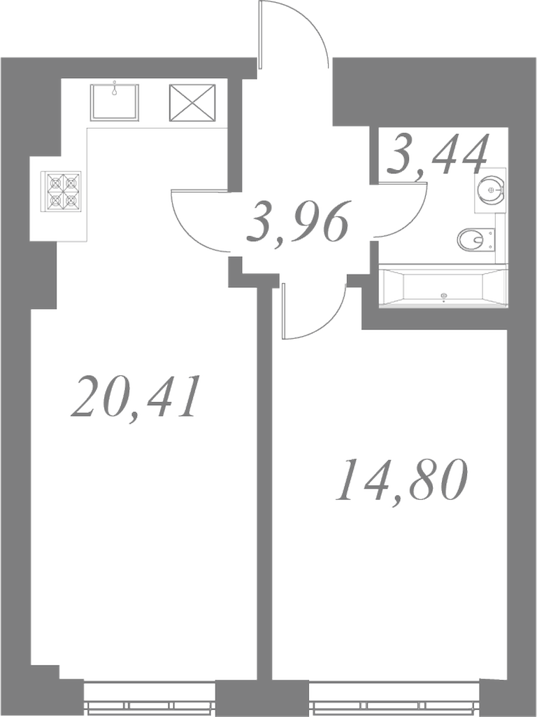 План квартиры №62 с 1 спальней на 4 этаже 2 корпуса ЖК Neva Residence