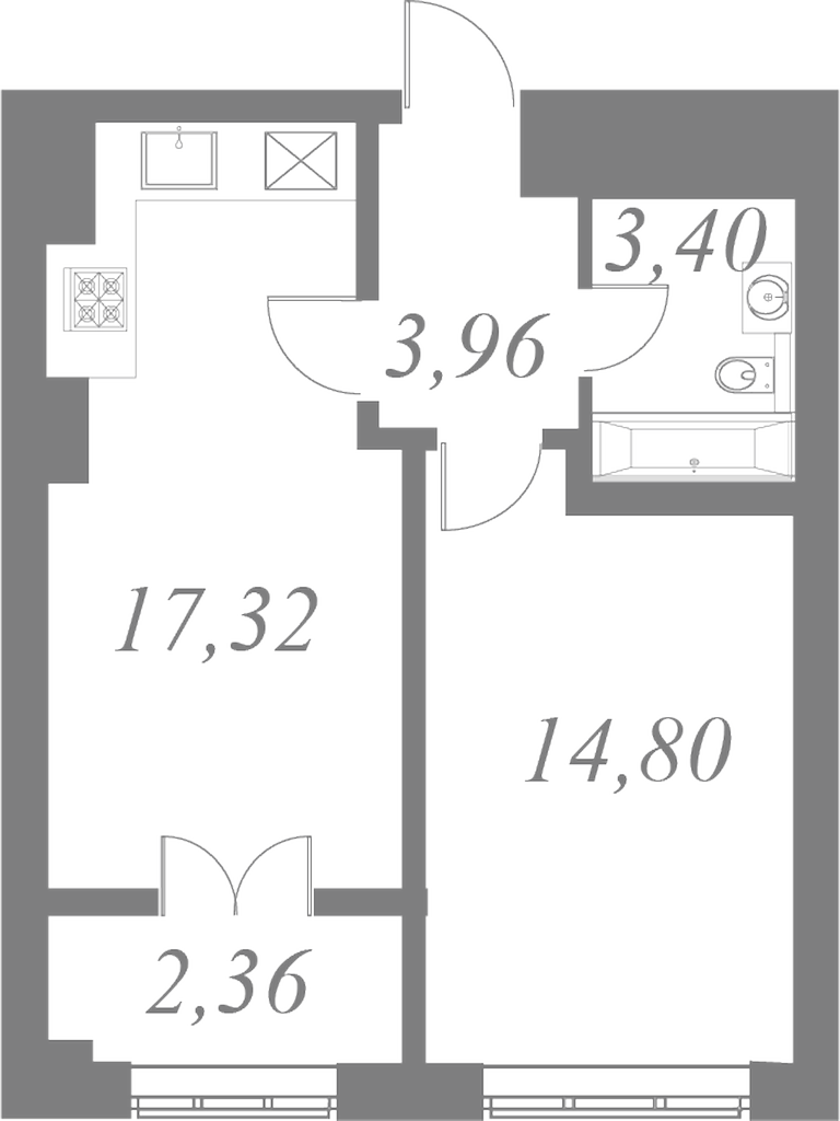 План квартиры №67 с 1 спальней на 5 этаже 2 корпуса ЖК Neva Residence