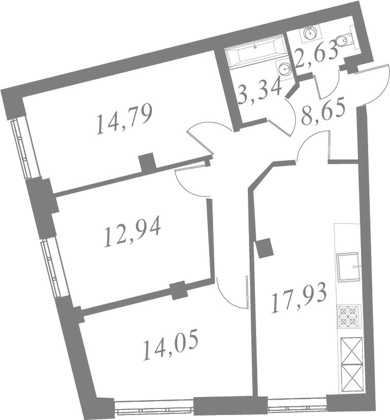 План квартиры №88 с 3 спальнями на 2 этаже 2 корпуса ЖК Neva Residence