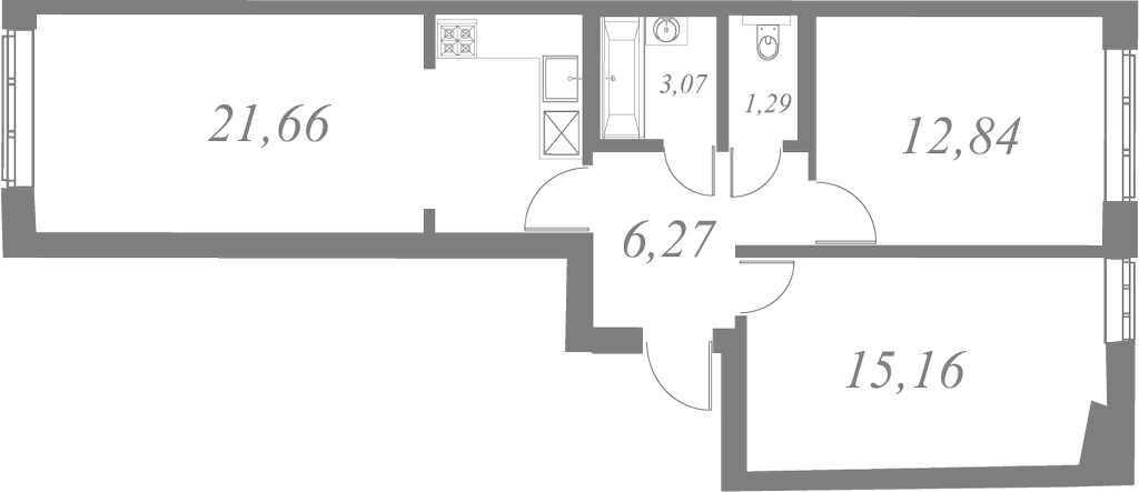 План квартиры №99 с 3 спальнями на 4 этаже 2 корпуса ЖК Neva Residence