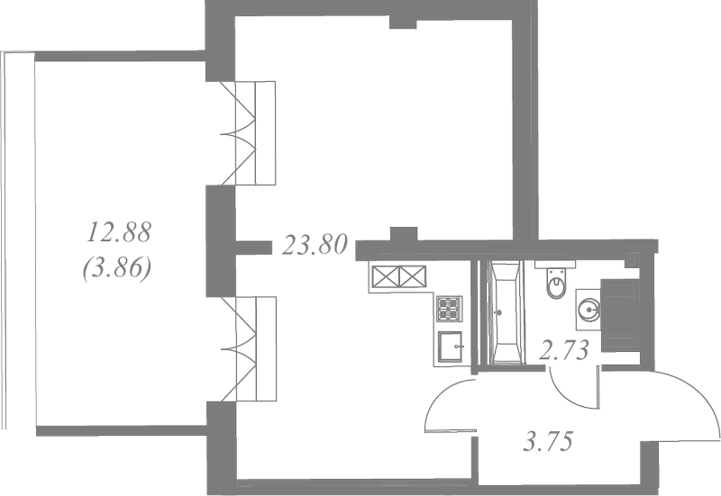 План квартиры №102 с 1 спальней на 7 этаже 3 корпуса ЖК Neva Residence