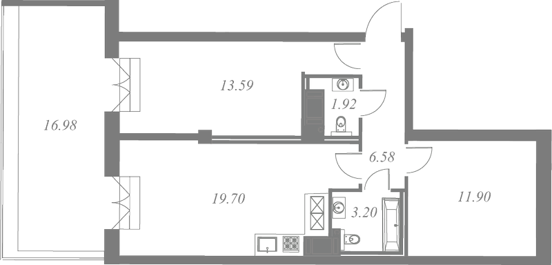 План квартиры №103 с 2 спальнями на 7 этаже 3 корпуса ЖК Neva Residence