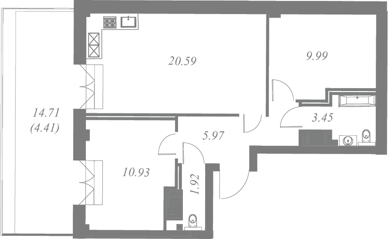 План квартиры №105 с 3 спальнями на 8 этаже 3 корпуса ЖК Neva Residence