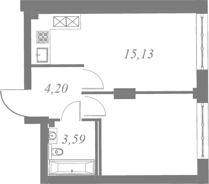 План квартиры №110 с 1 спальней на 2 этаже 3 корпуса ЖК Neva Residence