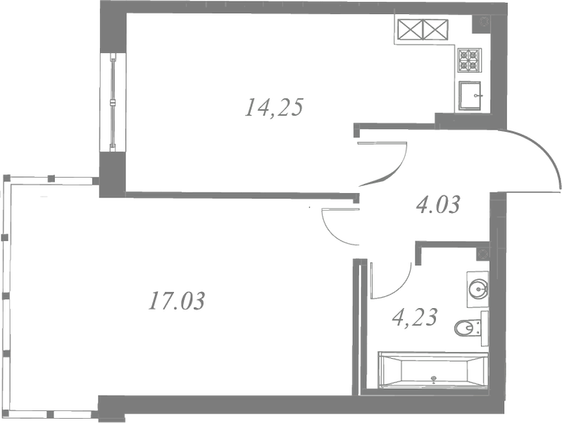 План квартиры №113 с 1 спальней на 3 этаже 3 корпуса ЖК Neva Residence