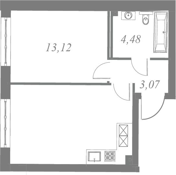 План квартиры №118 с 1 спальней на 3 этаже 3 корпуса ЖК Neva Residence