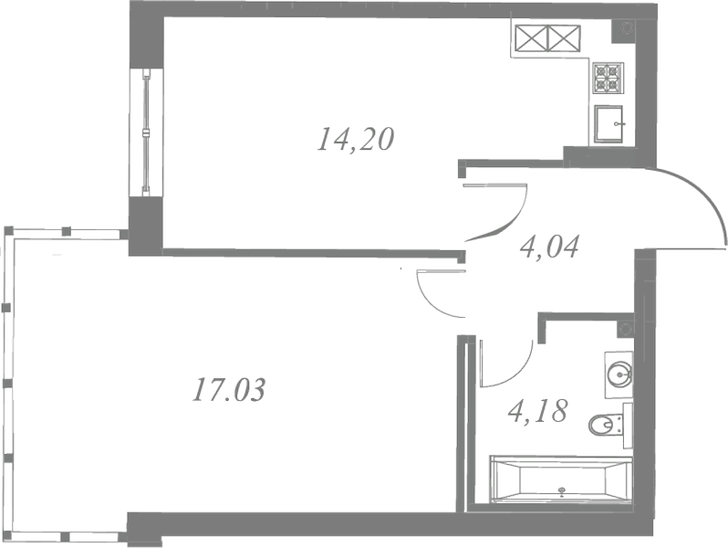 План квартиры №119 с 1 спальней на 4 этаже 3 корпуса ЖК Neva Residence
