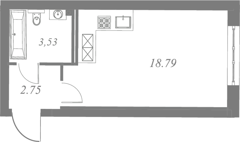 План квартиры №123 с 1 спальней на 4 этаже 3 корпуса ЖК Neva Residence
