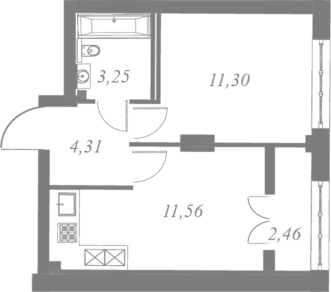 План квартиры №127 с 1 спальней на 5 этаже 3 корпуса ЖК Neva Residence