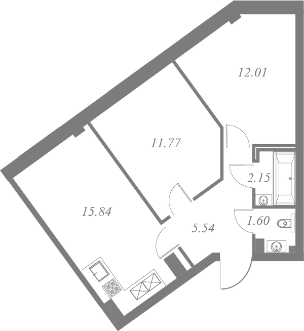 План квартиры №13 с 2 спальнями на 2 этаже 3 корпуса ЖК Neva Residence