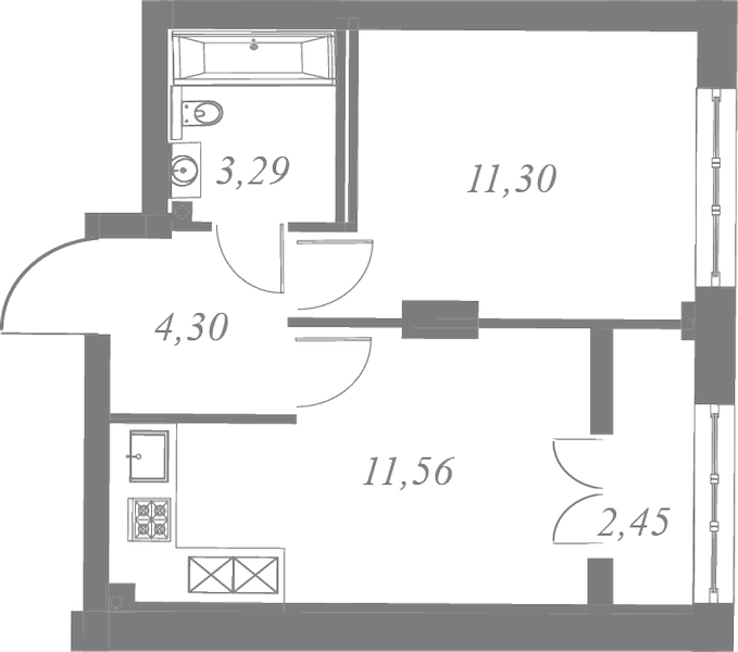 План квартиры №133 с 1 спальней на 6 этаже 3 корпуса ЖК Neva Residence