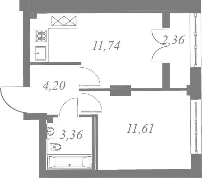 План квартиры №134 с 1 спальней на 6 этаже 3 корпуса ЖК Neva Residence