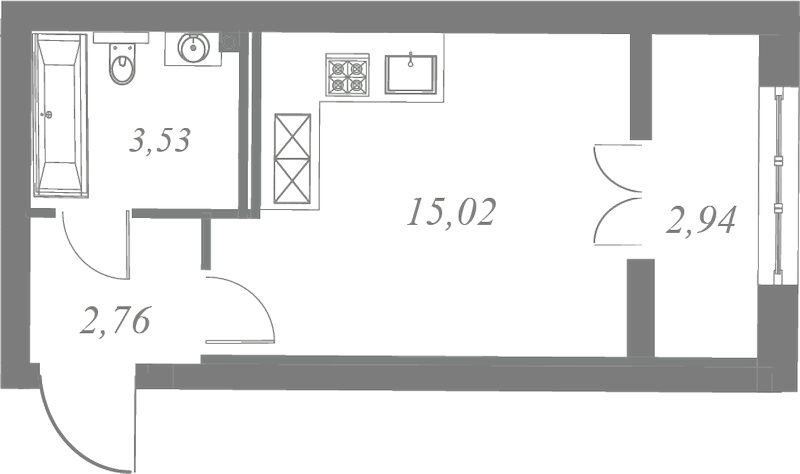 План квартиры №135 с 1 спальней на 6 этаже 3 корпуса ЖК Neva Residence