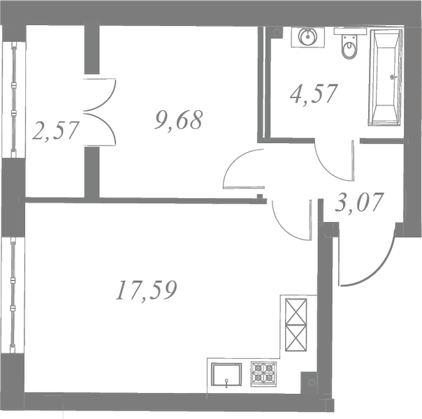 План квартиры №136 с 1 спальней на 6 этаже 3 корпуса ЖК Neva Residence